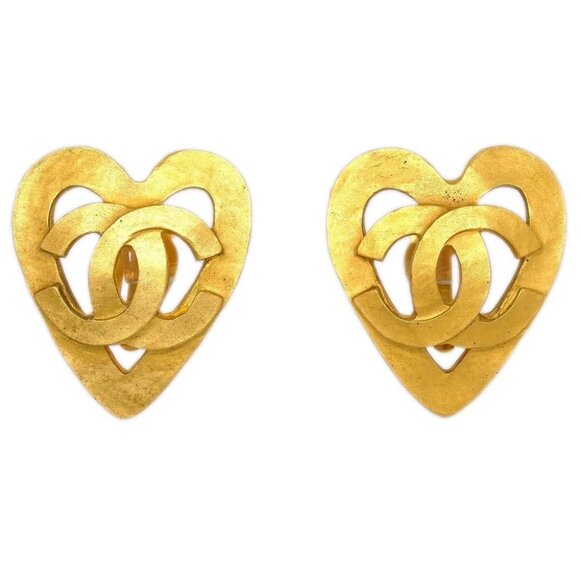 Chanel Gold Heart Earrings Clip-On 95P - Picture 1 of 4